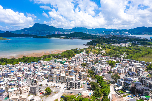 Drone view of Sam Mun Tsai San Tsuen and Ma Shi Chau Special Area in Hong Kong