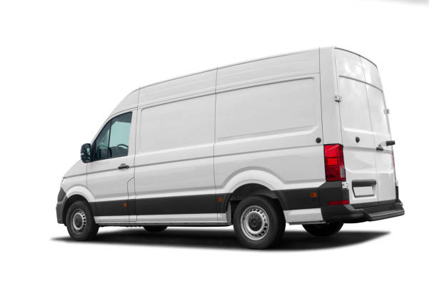 вид сбоку белого фургона, готового к брендингу - van white truck mini van стоковые фото и изображения
