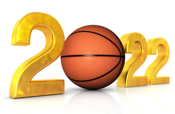 2022 text with basketball ball - new years party time imagens e fotografias de stock