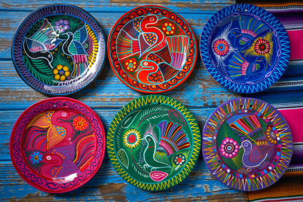 Mexican pottery Talavera style of Mexico stock photo