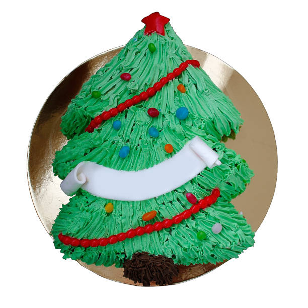 istock A cake in the shape of a Christmas tree with copyspace On white background, isolated 1339879927