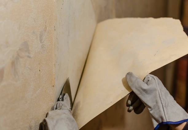 istock Removing old wallpaper from the wall 1339882044