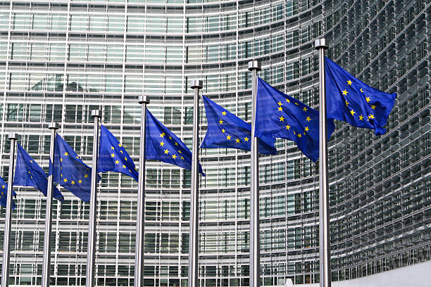 European flags in Brussels stock photo