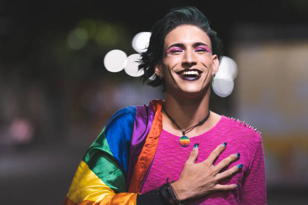 istock LGBT pride, gay man with hand on chest 1339889849