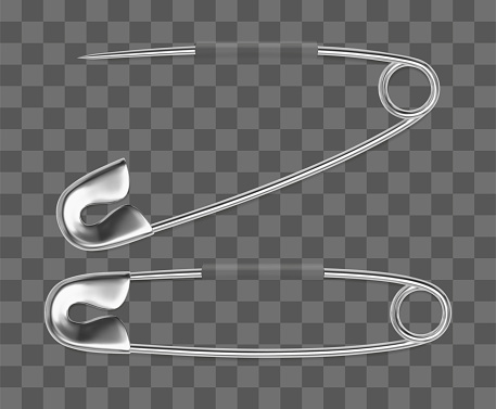 Realistic open and closed sewing safety pin. Vector template on transparent background