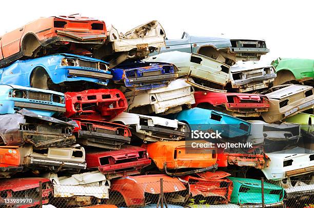 Scrapyard Stock Photo - Download Image Now - Car, Horizontal, Iron - Metal