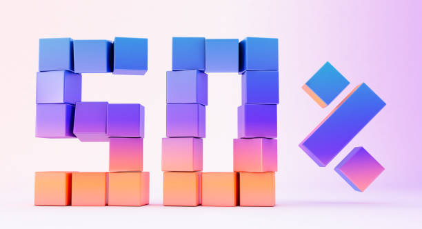 istock Colorful boxes forming the number fifty isolated on white background, 3d render 1339901457