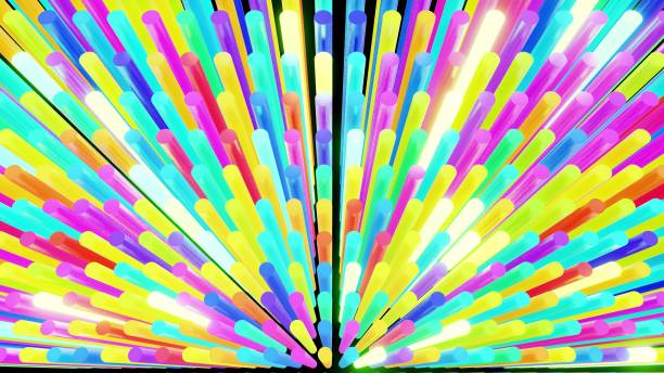 3d render. Abstract festive bg with rows of cylinders on plane flashing neon multicolored light randomly. Neon bulbs for show or events, exhibitions, festivals 3d render. Abstract festive bg with rows of cylinders on plane flashing neon multicolored light randomly. Neon bulbs for show or events, exhibitions, festivals. ignorant stock illustrations