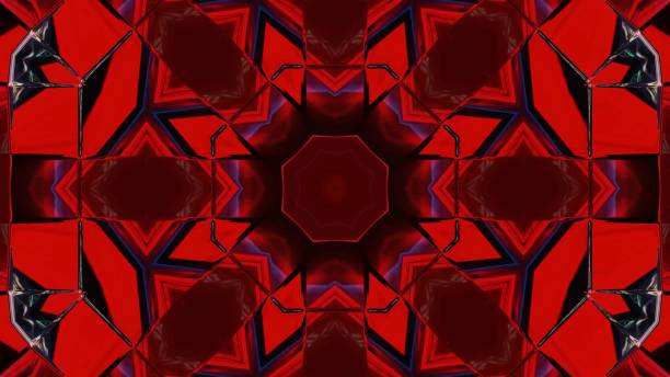 istock Stylish 3D abstract bg with wavy structure. Liquid red symmetrical pattern like kaleidoscope with waves of brilliant liquid glass with beautiful gradient colors. 3d render 1339907307