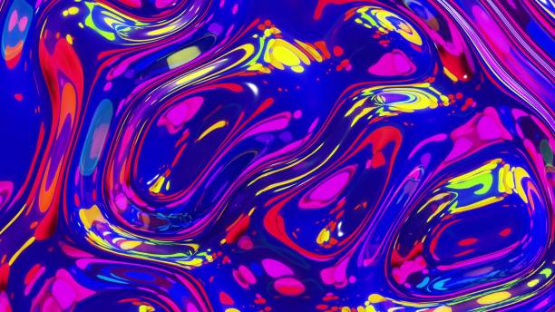 istock 3d render. Liquid pattern like waves. 3D stylish abstract iridescent bg of wavy surface like brilliant liquid glass with rainbow beautiful gradient colors. Trendy colorful fluid 1339907523
