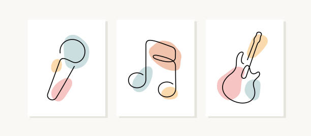 ilustraciones, imágenes clip art, dibujos animados e iconos de stock de carteles musicales - musical instrument string illustrations