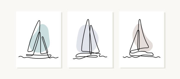 illustrations, cliparts, dessins animés et icônes de affiches abstraites yachts - sailboat sail sailing symbol