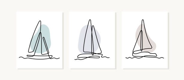 요트 추상 포스터 - sailboat sail sailing symbol stock illustrations