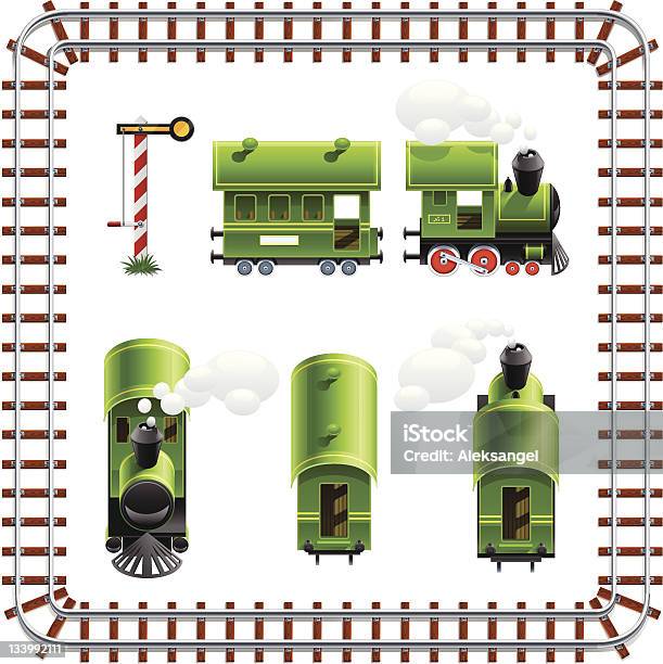 Green Vintage Locomotive With Coach Set Stock Illustration - Download Image Now - Activity, Classical Style, Collection