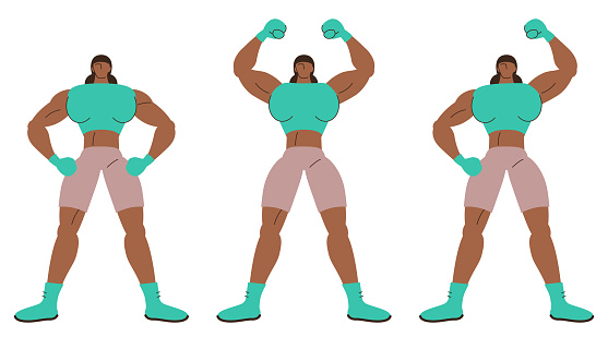 The strong female boxer with three postures