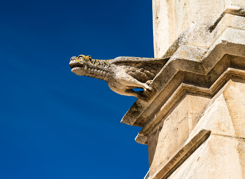 monstrous gargoyle statues in gothic historic building