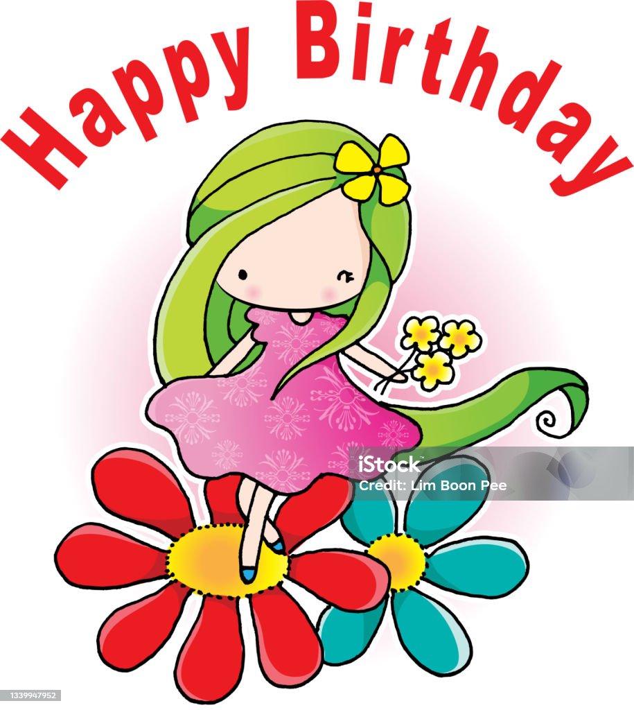 Vector Phim Hoạt Hình Chúc Mừng Sinh Nhật Cô Gái Hình minh họa Sẵn ...