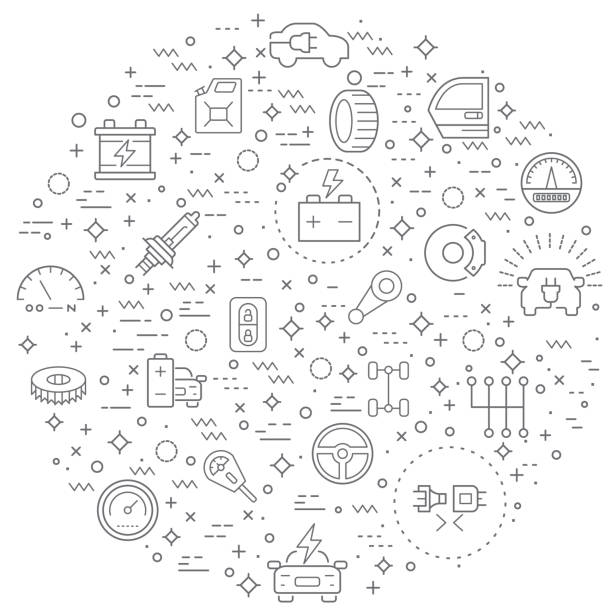 ●シンプルセットの車パーツとカーサービス関連ベクトル線イラスト。 - car backgrounds battery service点のイラスト素材／クリップアート素材／マンガ素材／アイコン素材
