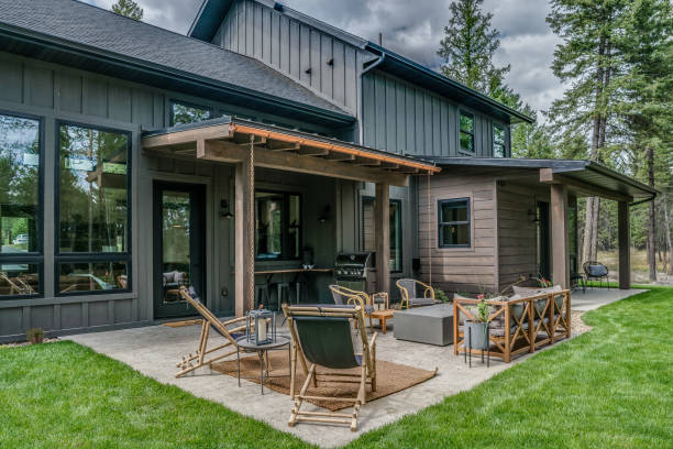 istock Green grass surrounding outdoor patio 1339955944