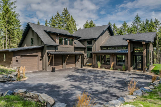 istock Dark brown and black colors on home on large property 1339955959