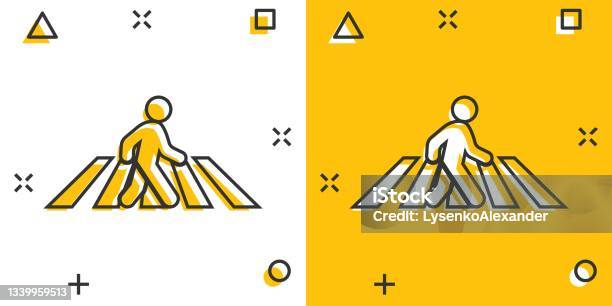 Fußgängercrosswalkikone Im Comicstil Menschen Gehweg Cartoon Zeichen ...