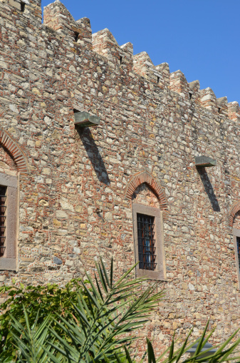 Ancient roman castle wall in the historic city of Kusadasi Turkey on the Mediterranean Sea