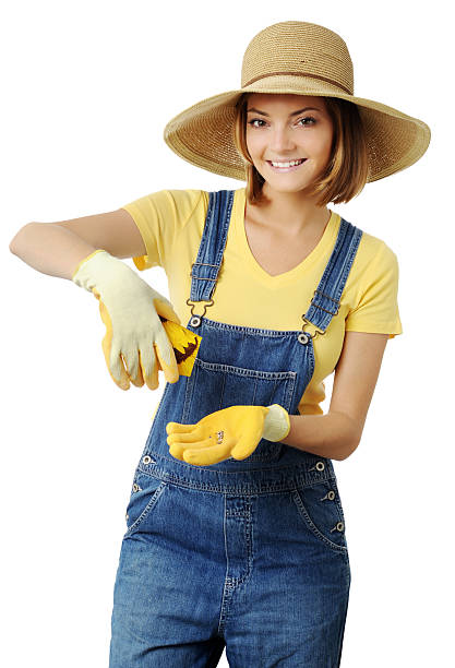 istock Gardener Woman with Sunflower Seed Packet Isolated on White Background 133996294
