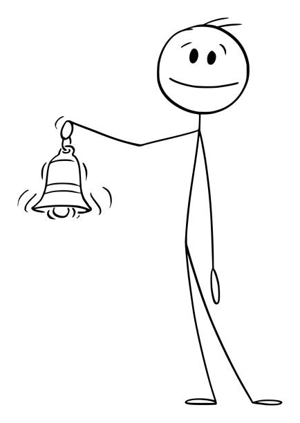 Person Ringing Bell, Vector Cartoon Stick Figure Illustration Person holding and ringing bell, vector cartoon stick figure or character illustration. drawing of the hotel reception stock illustrations
