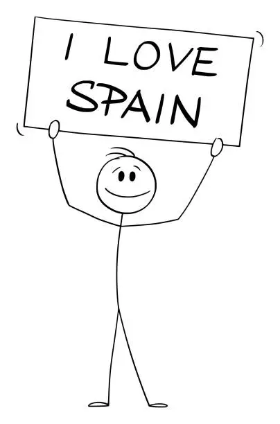 Vector illustration of Person Holding I love Spain Sign , Vector Cartoon Stick Figure Illustration
