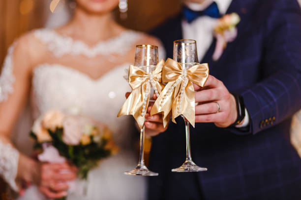 シャンパンのための結婚式のグラス - wine abstract drink alcohol ストックフォトと画像