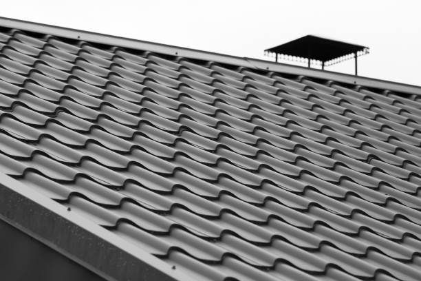 istock Black metal shingles roof slope 1339967055