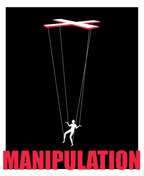 Marionette concept. Woman puppet on boss hand ropes, business exploit control manipulation comncept, puppeteer controlling vector image Marionette concept. Woman puppet on boss hand ropes, business exploit control manipulation comncept, puppeteer controlling vector image on black background Marionette stock illustrations