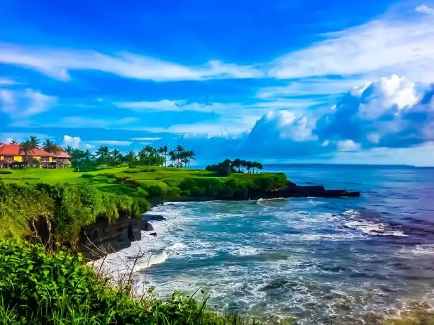 Uluwatu Bali is known for its blue waves, impressive sea cliffs, white sand beaches, top quality surfing, and the famous temple perched on the cliffs.