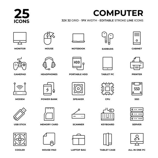 computer line icon set - modem stock-grafiken, -clipart, -cartoons und -symbole