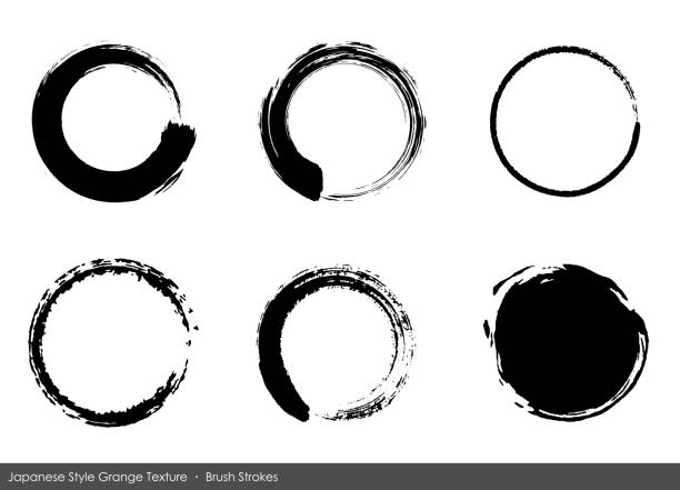 stockillustraties, clipart, cartoons en iconen met japanese style material of circle with a brush set - shodo
