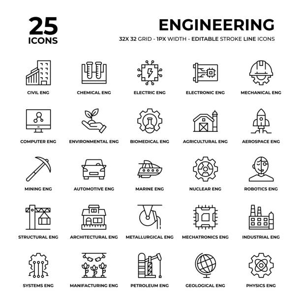 zestaw ikon linii inżynierskiej - przemysł metalurgiczny stock illustrations