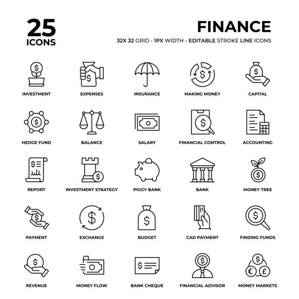 symbolsatz für finanzlinien - expense stock-grafiken, -clipart, -cartoons und -symbole