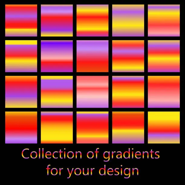 Vector illustration of Set of bright sunset and sunrise gradients.