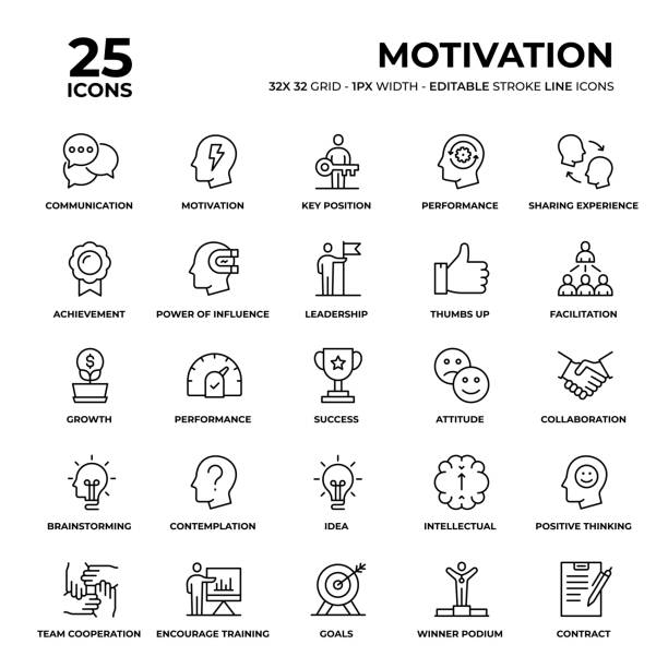 ilustrações, clipart, desenhos animados e ícones de conjunto de ícones da linha motivacional - persuasão