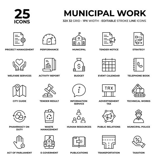 набор значков муниципальной рабочей линии - municipal facility stock illustrations