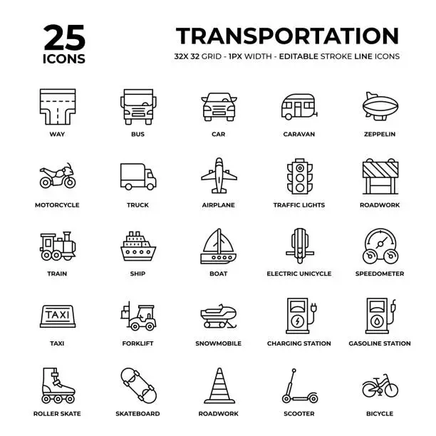 Vector illustration of Transportation Line Icon Set