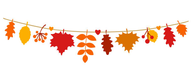 Beautiful autumn leaves hanging on a string. Fall Season Banner in flat style. Colorful seasonal garland with maple and oak leaves. Isolated on a white background. Hand drawn vector illustration. Beautiful autumn leaves hanging on a string. Fall Season Banner in flat style. Colorful seasonal garland with maple and oak leaves. Isolated on a white background. Hand drawn vector illustration. frame border clipart stock illustrations