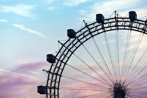 Famous and historic Ferris Wheel of vienna prater park at sunset