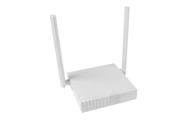 istock Wireless Wi-Fi router isolated on white background. wifi technology concept. White wireless internet router isolated. Cable modem with antenna isolated on white background. 1339985167