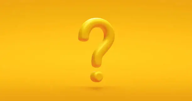 Photo of Yellow question mark icon sign or ask faq answer solution and information support illustration business symbol on vivid background with problem graphic idea or help concept. 3D rendering.