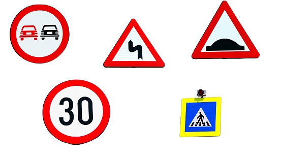 collage with several traffic signs