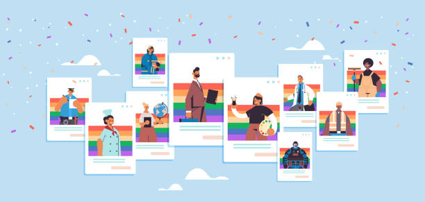people of different occupations celebrating gay lesbian love parade pride festival transgender love LGBT concept people of different occupations celebrating gay lesbian love parade pride festival transgender love LGBT concept horizontal portrait vector illustration pics of the firefighter free stock illustrations