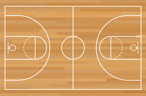 Basketball court with lines. Wood floor texture