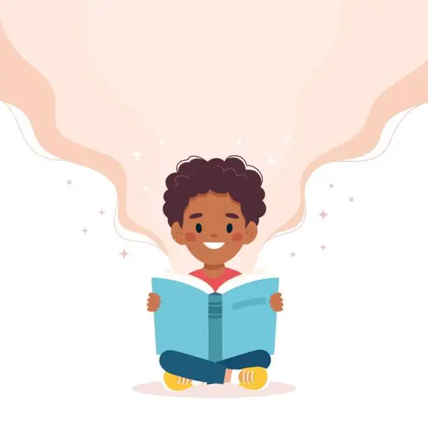 Vector illustration of Boy reading a book. Cute vector illustration concept in cartoon style