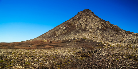 Panorama interior del cráter del volcán Pico y el pináculo de Piquinho, Azores, Portugal photo